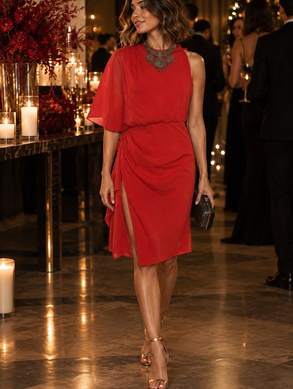 Alexander Wang Red One-Shoulder Asymmetric Dress
